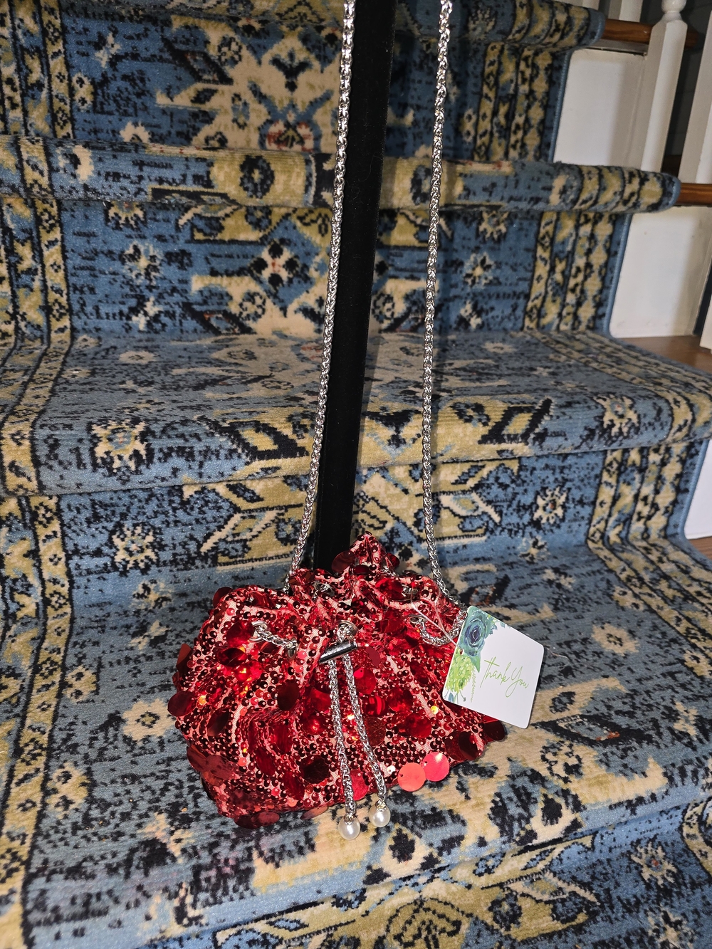 Red Sequin Drawstring Crossbody Bag